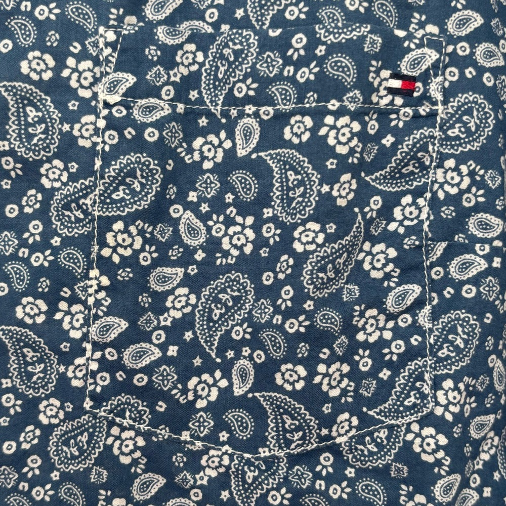 Vintage Floral Blouse Tommy Hilfiger Chambray Blue Cotton Minimalist Size XL - Picture 6 of 17